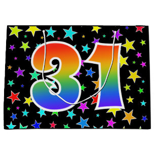 Colorful Stars + Rainbow Pattern "31" Event # Large Gift Bag