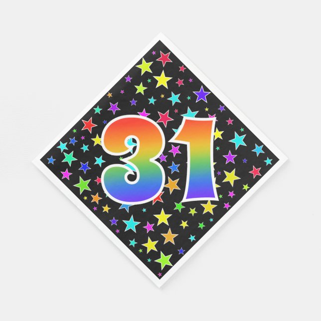 Colorful Stars + Rainbow Pattern "31" Event # Napkins (Corner)