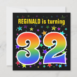 Colorful Stars + Rainbow Pattern "32" Birthday # Invitation