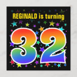 [ Thumbnail: Colorful Stars + Rainbow Pattern "32" Birthday # Invitation ]