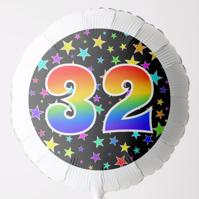 Colorful Stars + Rainbow Pattern "32" Event # Balloon (Front)