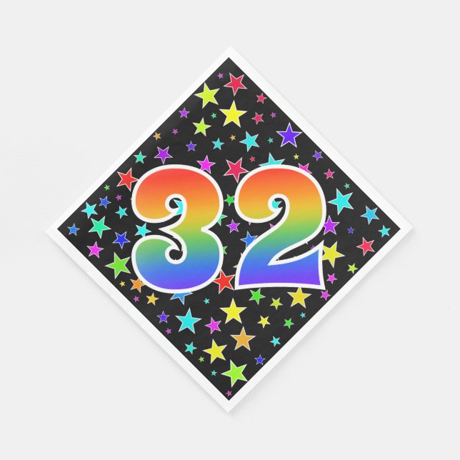 Colorful Stars + Rainbow Pattern "32" Event # Napkins (Corner)