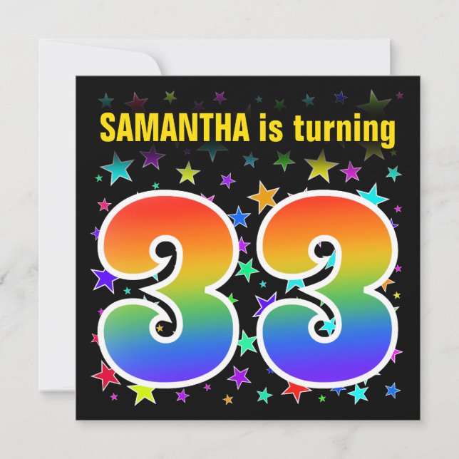 Colorful Stars + Rainbow Pattern "33" Birthday # Invitation (Front)