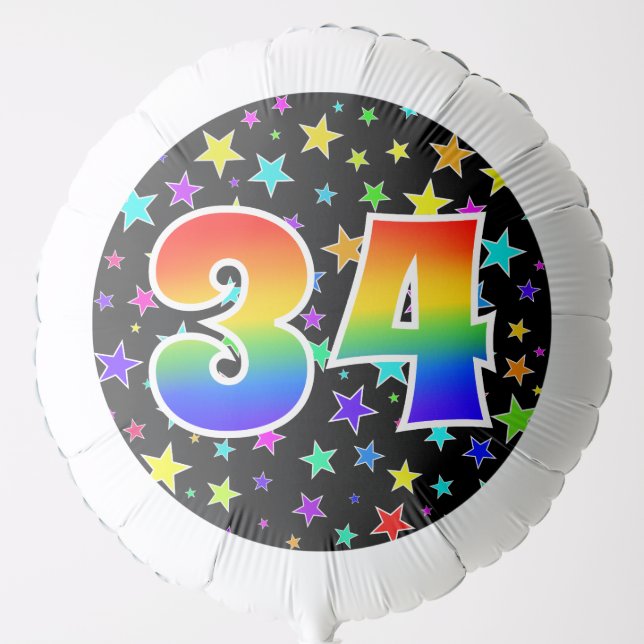 Colorful Stars + Rainbow Pattern "34" Event # Balloon (Front)