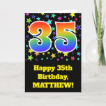 [ Thumbnail: Colorful Stars + Rainbow Pattern "35" Birthday # Card ]