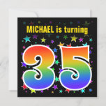[ Thumbnail: Colorful Stars + Rainbow Pattern "35" Birthday # Invitation ]