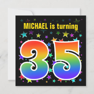 Colorful Stars + Rainbow Pattern "35" Birthday # Invitation