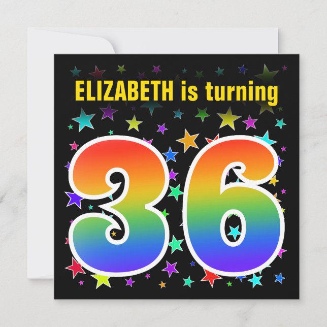 Colorful Stars + Rainbow Pattern "36" Birthday # Invitation (Front)