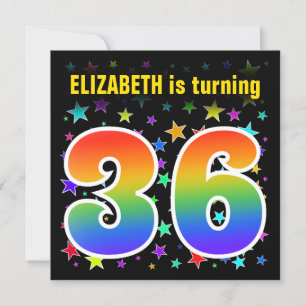 Colorful Stars + Rainbow Pattern "36" Birthday # Invitation