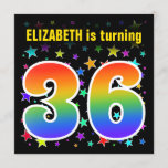 [ Thumbnail: Colorful Stars + Rainbow Pattern "36" Birthday # Invitation ]