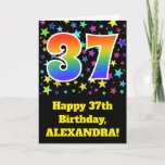 [ Thumbnail: Colorful Stars + Rainbow Pattern "37" Birthday # Card ]