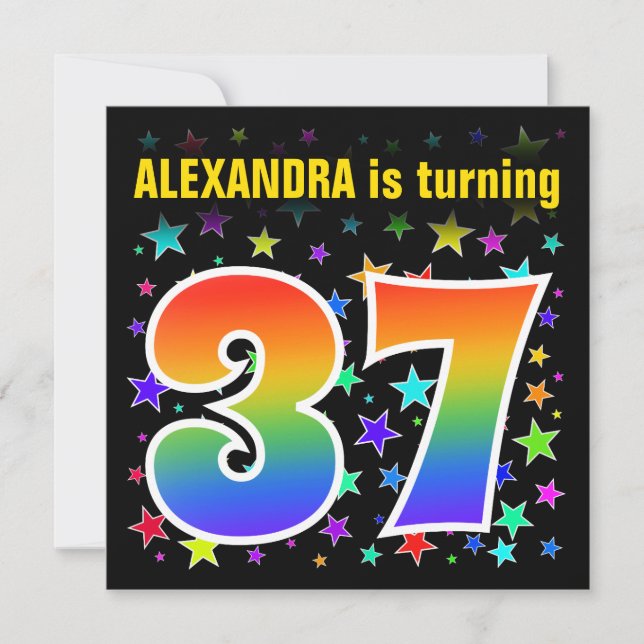Colorful Stars + Rainbow Pattern "37" Birthday # Invitation (Front)
