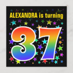 [ Thumbnail: Colorful Stars + Rainbow Pattern "37" Birthday # Invitation ]