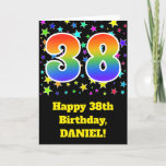 [ Thumbnail: Colorful Stars + Rainbow Pattern "38" Birthday # Card ]