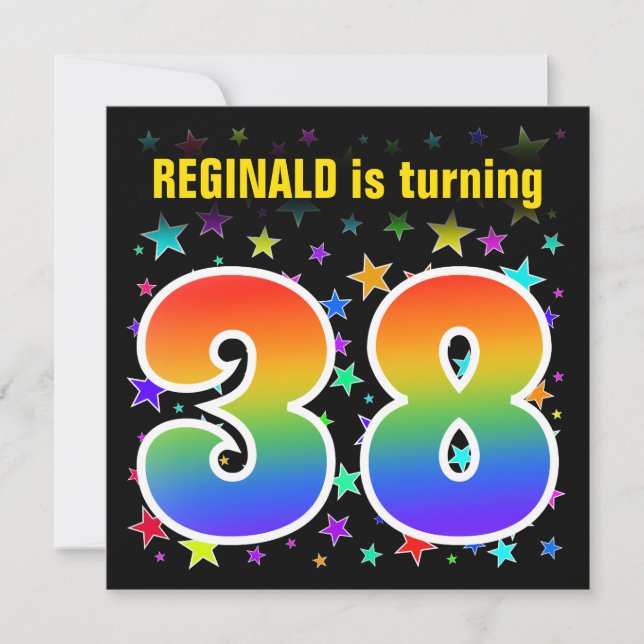Colorful Stars + Rainbow Pattern "38" Birthday # Invitation (Front)