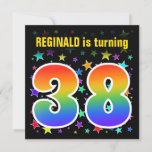 [ Thumbnail: Colorful Stars + Rainbow Pattern "38" Birthday # Invitation ]