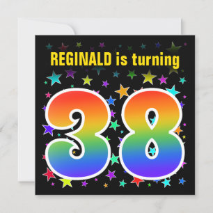 Colorful Stars + Rainbow Pattern "38" Birthday # Invitation
