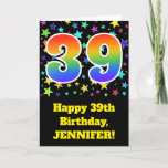 [ Thumbnail: Colorful Stars + Rainbow Pattern "39" Birthday # Card ]
