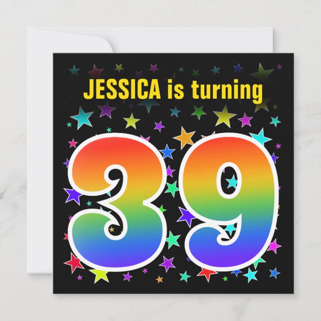 Colorful Stars + Rainbow Pattern "39" Birthday # Invitation (Front)