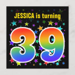 [ Thumbnail: Colorful Stars + Rainbow Pattern "39" Birthday # Invitation ]