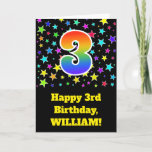 [ Thumbnail: Colorful Stars + Rainbow Pattern "3" Birthday # Card ]