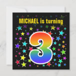 [ Thumbnail: Colorful Stars + Rainbow Pattern "3" Birthday # Invitation ]