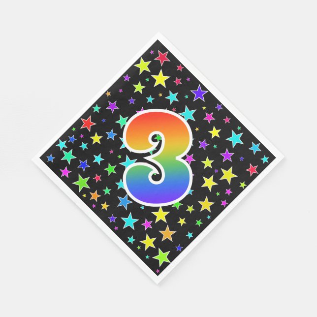 Colorful Stars + Rainbow Pattern "3" Event # Napkins (Corner)