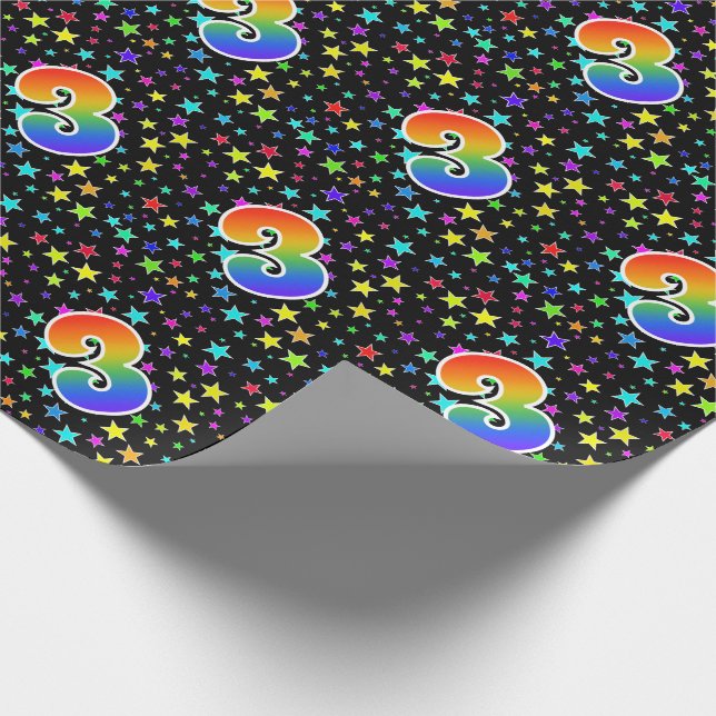Colorful Stars + Rainbow Pattern "3" Event # Wrapping Paper (Corner)