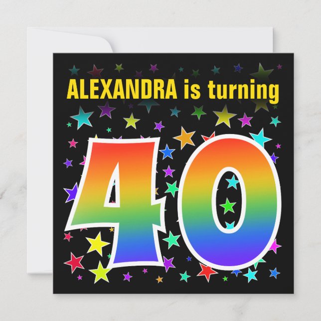 Colorful Stars + Rainbow Pattern "40" Birthday # Invitation (Front)