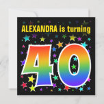 [ Thumbnail: Colorful Stars + Rainbow Pattern "40" Birthday # Invitation ]