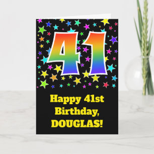 Colorful Stars + Rainbow Pattern "41" Birthday # Card