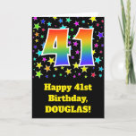 [ Thumbnail: Colorful Stars + Rainbow Pattern "41" Birthday # Card ]