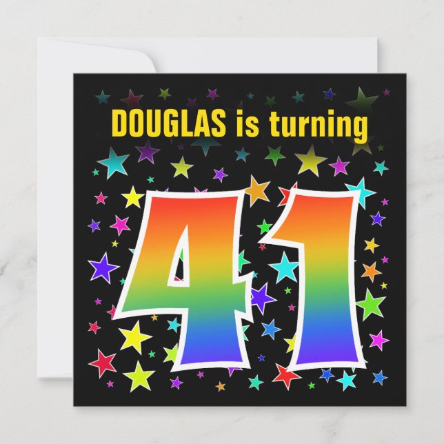 Colorful Stars + Rainbow Pattern "41" Birthday # Invitation (Front)