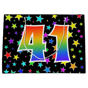 Colorful Stars + Rainbow Pattern "41" Event # Large Gift Bag