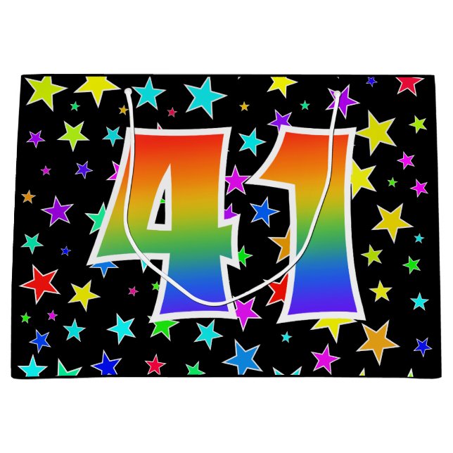 Colorful Stars + Rainbow Pattern "41" Event # Large Gift Bag (Front)