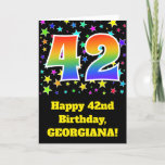 [ Thumbnail: Colorful Stars + Rainbow Pattern "42" Birthday # Card ]
