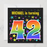 [ Thumbnail: Colorful Stars + Rainbow Pattern "42" Birthday # Invitation ]