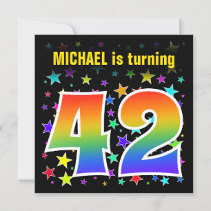 Colorful Stars + Rainbow Pattern "42" Birthday # Invitation