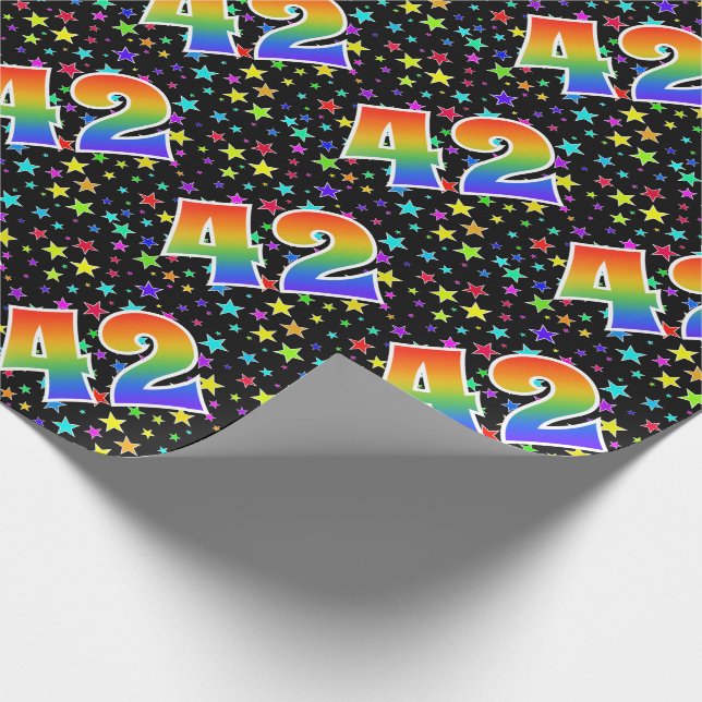 Colorful Stars + Rainbow Pattern "42" Event # Wrapping Paper (Corner)