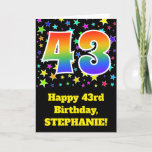 [ Thumbnail: Colorful Stars + Rainbow Pattern "43" Birthday # Card ]