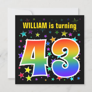 Colorful Stars + Rainbow Pattern "43" Birthday # Invitation