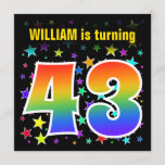 [ Thumbnail: Colorful Stars + Rainbow Pattern "43" Birthday # Invitation ]