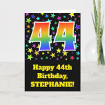 [ Thumbnail: Colorful Stars + Rainbow Pattern "44" Birthday # Card ]