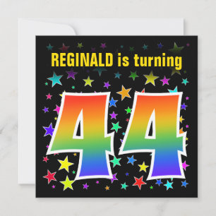 Colorful Stars + Rainbow Pattern "44" Birthday # Invitation