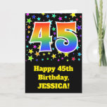 [ Thumbnail: Colorful Stars + Rainbow Pattern "45" Birthday # Card ]
