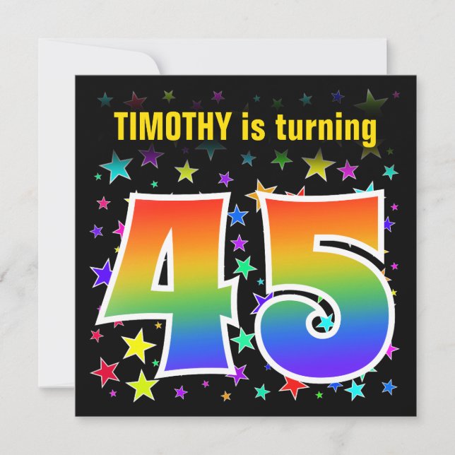 Colorful Stars + Rainbow Pattern "45" Birthday # Invitation (Front)