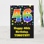 [ Thumbnail: Colorful Stars + Rainbow Pattern "46" Birthday # Card ]