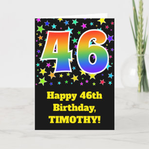Colorful Stars + Rainbow Pattern "46" Birthday # Card