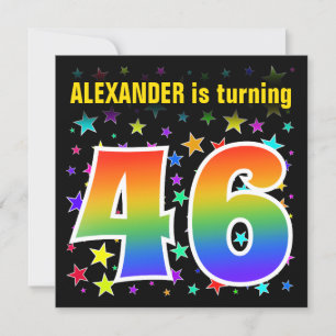 Colorful Stars + Rainbow Pattern "46" Birthday # Invitation