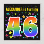 [ Thumbnail: Colorful Stars + Rainbow Pattern "46" Birthday # Invitation ]